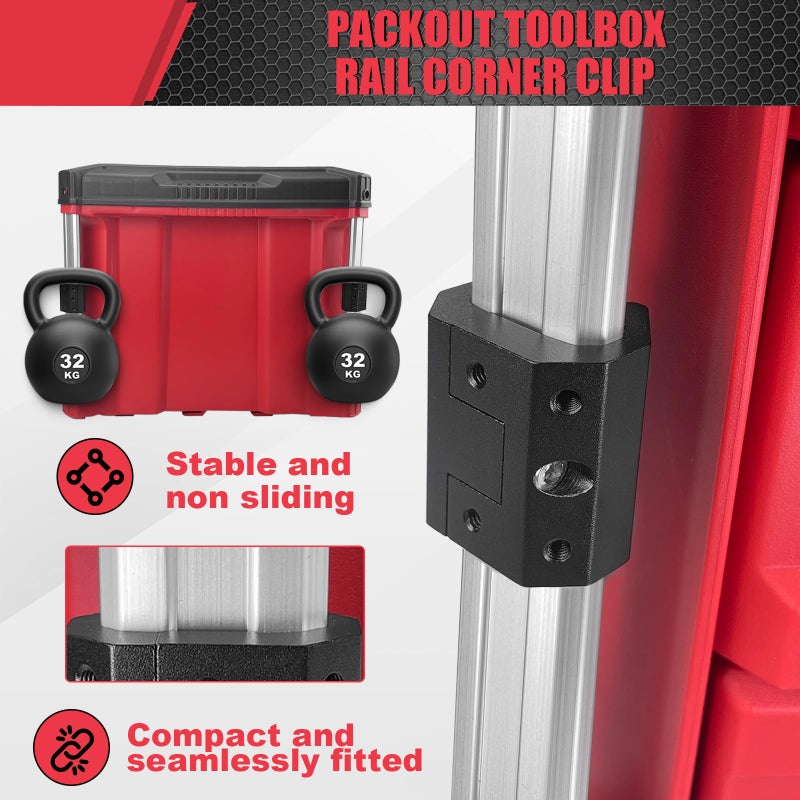 BPOPO Rail Clip Compatible with Milwaukee Packout System Rails Universal Packout Rail Adapter Mounts-Side on Packout Rail Corner  Black - Image 4